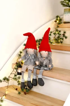 Casa Christmas Julenisse H 56 cm - Stof i flere kvaliteter - Grå/rød
