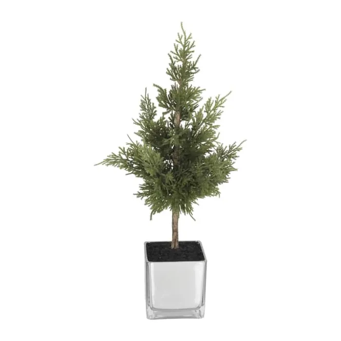 Casa Christmas Kunstigt Thuja-træ H 20 cm - Plastik/glas -Grøn/sølvfarvet