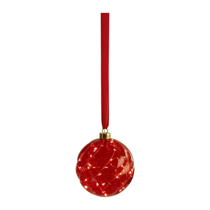 Casa Christmas LED Ophæng - Kugle Ø 14 cm - Glas/plastik - Rød