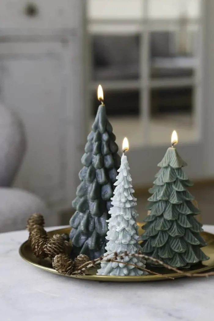 Casa Christmas Lys - Juletræ Ø 6,9 x H 15,5 cm - Paraffin - Lysegrøn