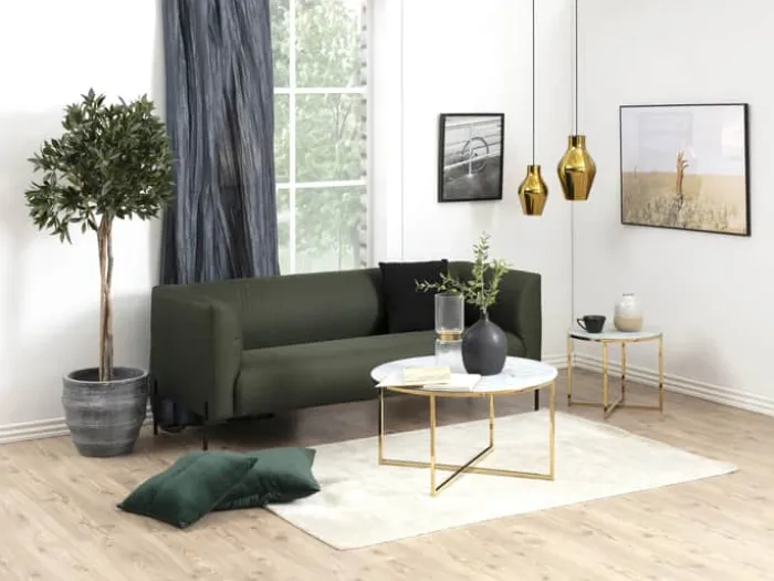 CASA Living Alisma Hjørnebord Ø 50 cm x H 42 cm - Glas/metal - Hvid/gylden krom