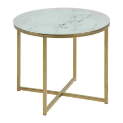 CASA Living Alisma Hjørnebord Ø 50 cm x H 42 cm - Glas/metal - Hvid/gylden krom