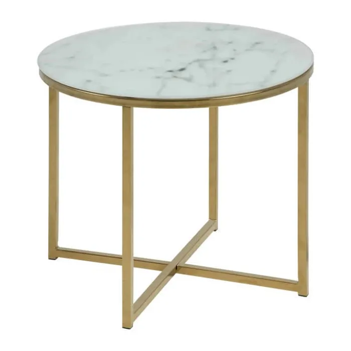 CASA Living Alisma Hjørnebord Ø 50 cm x H 42 cm - Glas/metal - Hvid/gylden krom