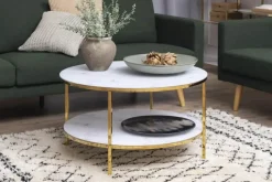 CASA Living Alisma Sofabord Ø 80 x H 45 cm - Metal/glas - Hvid/gylden krom