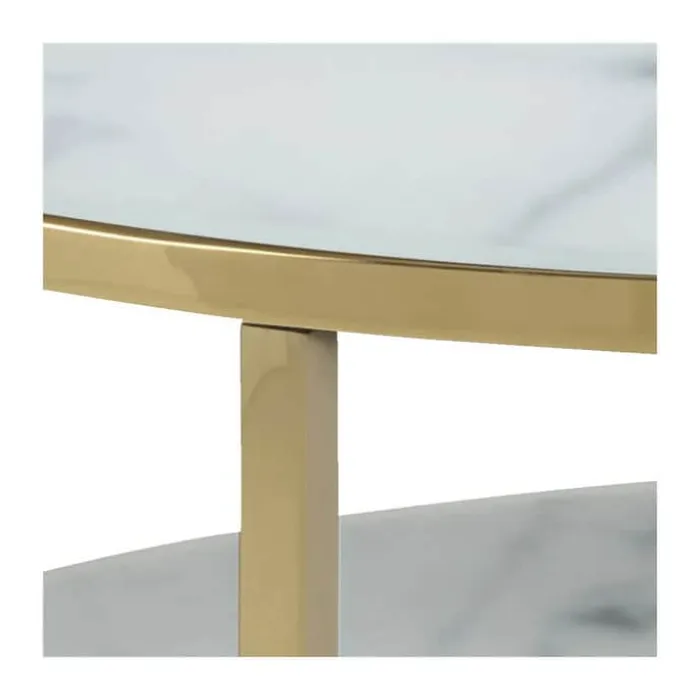 CASA Living Alisma Sofabord Ø 80 x H 45 cm - Metal/glas - Hvid/gylden krom