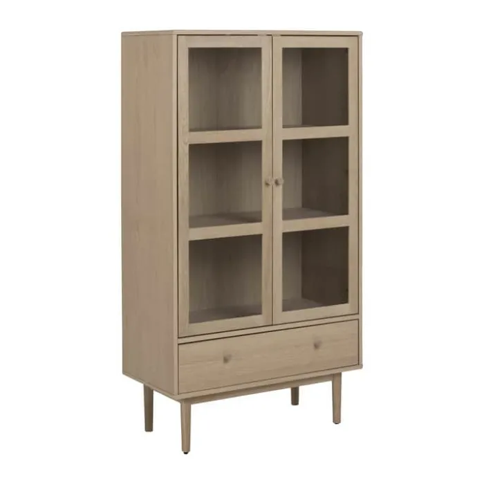 CASA Living Aston Vitrine H 144,8 x B 80 x D 40 cm - Egetræ/finer/glas - Natur