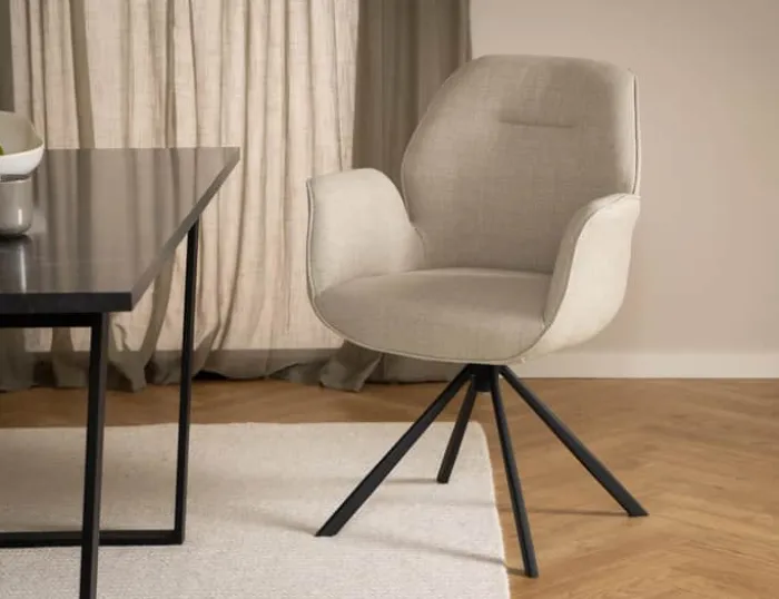 CASA Living Aura Spisebordsstol H 91 x B 60,5 x D 58,5 cm - Stål/stof - Beige