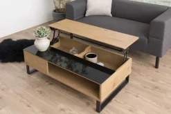 CASA Living Azalea Sofabord H 35 x B 60 x L 110 cm - Glas/melamin/metal - Sort
