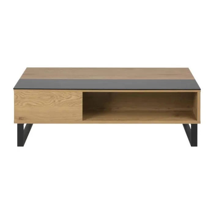 CASA Living Azalea Sofabord H 35 x B 60 x L 110 cm - Glas/melamin/metal - Sort