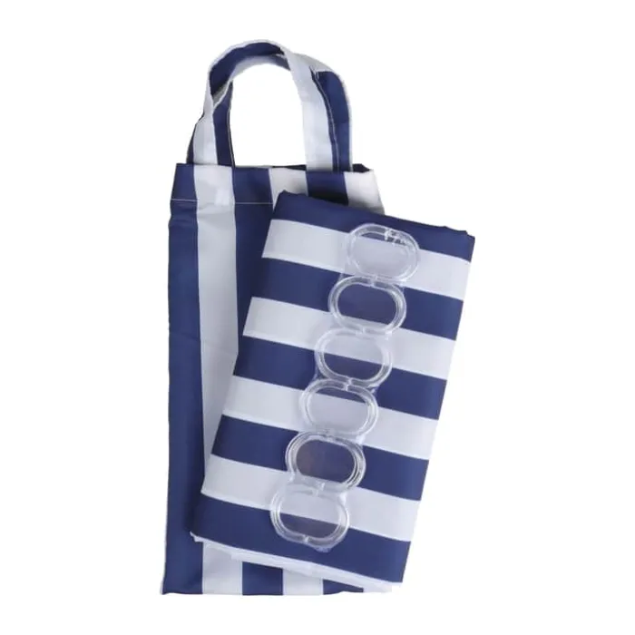 CASA Living Badeforhæng B 180 x L 200 cm - Polyester - Mørkeblå stribet