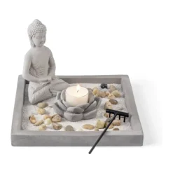 CASA Living Bakke med Buddah dekoration H 14,5 x B 21 cm - Cement - Natur/grå