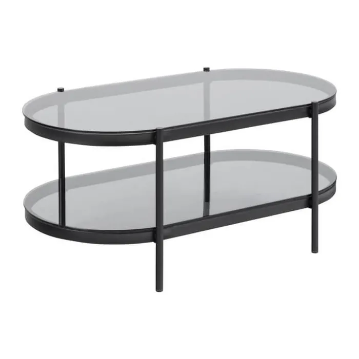 CASA Living Bayonne Sofabord H 42 X B 50 x L 95 cm - Glas/metal - Grå/sort