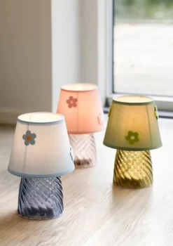 CASA Living Bordlampe H 19,5 cm - Glas/bomuld - Lyseblå