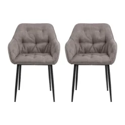 CASA Living Brooke Spisebordsstol - 2 stk. H 83 x B 58 x D 55 cm - Metal/stof - Gråbrun/sort