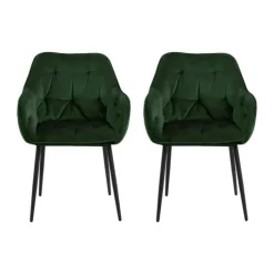 CASA Living Brooke Spisebordsstol - 2 stk. H 83 x B 58 x D 55 cm - Metal/stof - Skovgrøn/sort