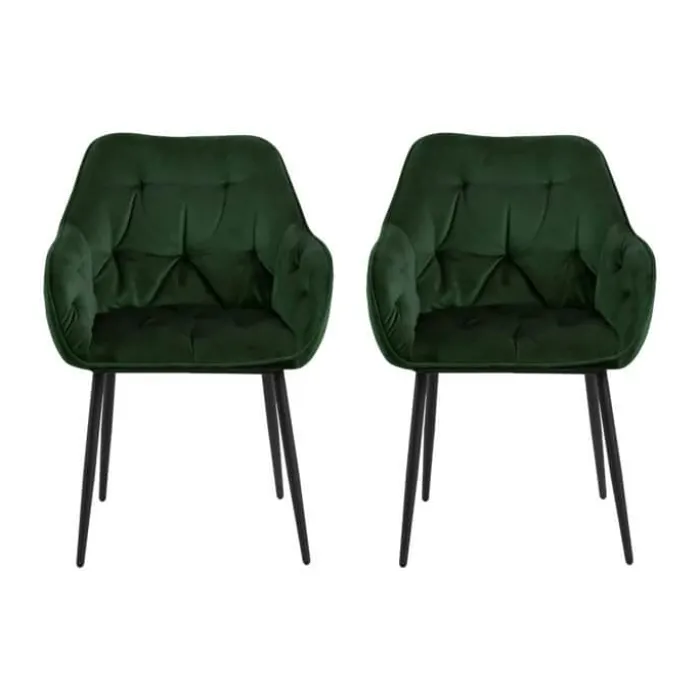 CASA Living Brooke Spisebordsstol - 2 stk. H 83 x B 58 x D 55 cm - Metal/stof - Skovgrøn/sort