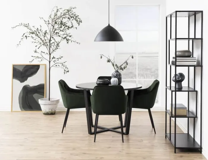 CASA Living Brooke Spisebordsstol - 2 stk. H 83 x B 58 x D 55 cm - Metal/stof - Skovgrøn/sort