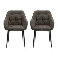 CASA Living Brooke Spisebordsstol med armlæn - 2 stk H 83 x B 58 x D 55 cm - Metal/stof - Mørkegrå