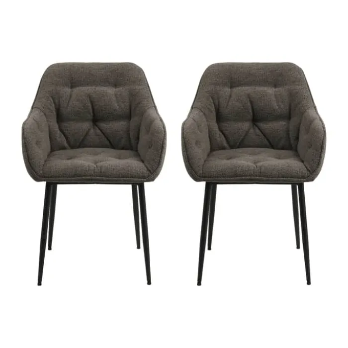 CASA Living Brooke Spisebordsstol med armlæn - 2 stk H 83 x B 58 x D 55 cm - Metal/stof - Mørkegrå