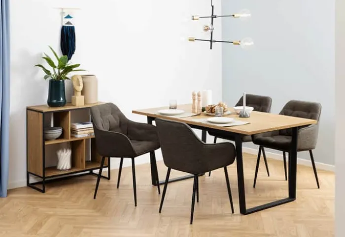 CASA Living Brooke Spisebordsstol med armlæn - 2 stk H 83 x B 58 x D 55 cm - Metal/stof - Mørkegrå