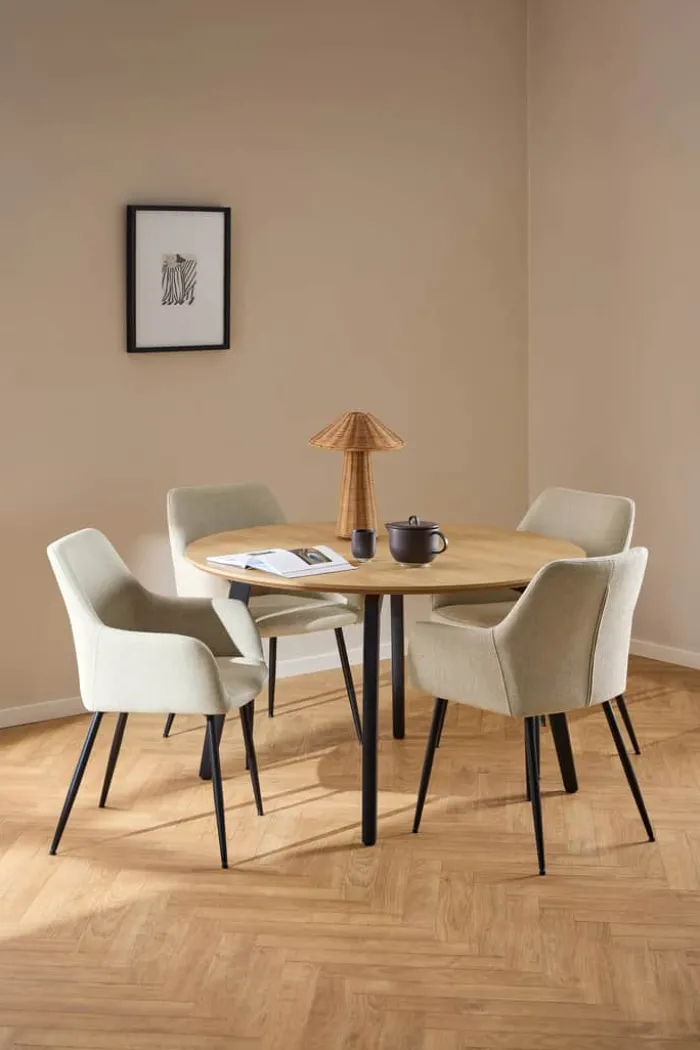CASA Living Cadiz Spisebordssæt - 5 dele Stål/egetræ - Beige