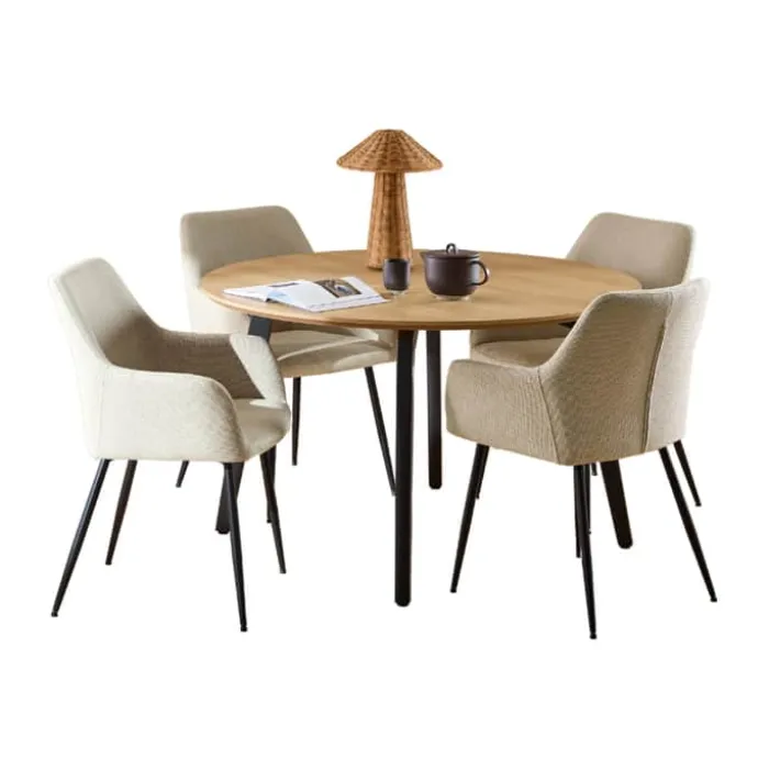 CASA Living Cadiz Spisebordssæt - 5 dele Stål/egetræ - Beige
