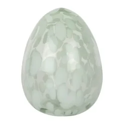 CASA Living Dekorationsæg H 14,5 cm - Glas - Lysegrøn/hvid
