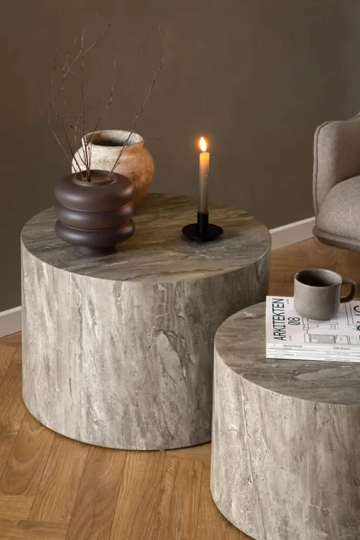CASA Living Dice Sofabordssæt - 2 stk Ø 58/50 x H 40/35 cm - MDF/papir - Grå
