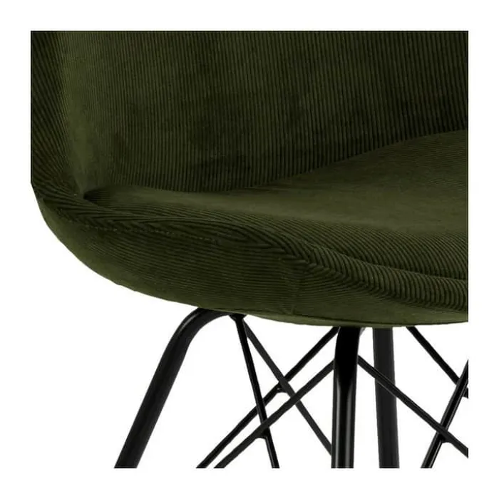 CASA Living Eris Spisebordsstol - 2 stk. H 85,5 x B 48,5 x D 54 cm - Stof/pulverlakeret metal - Olivengrøn/sort