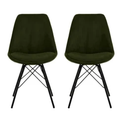CASA Living Eris Spisebordsstol - 2 stk. H 85,5 x B 48,5 x D 54 cm - Stof/pulverlakeret metal - Olivengrøn/sort