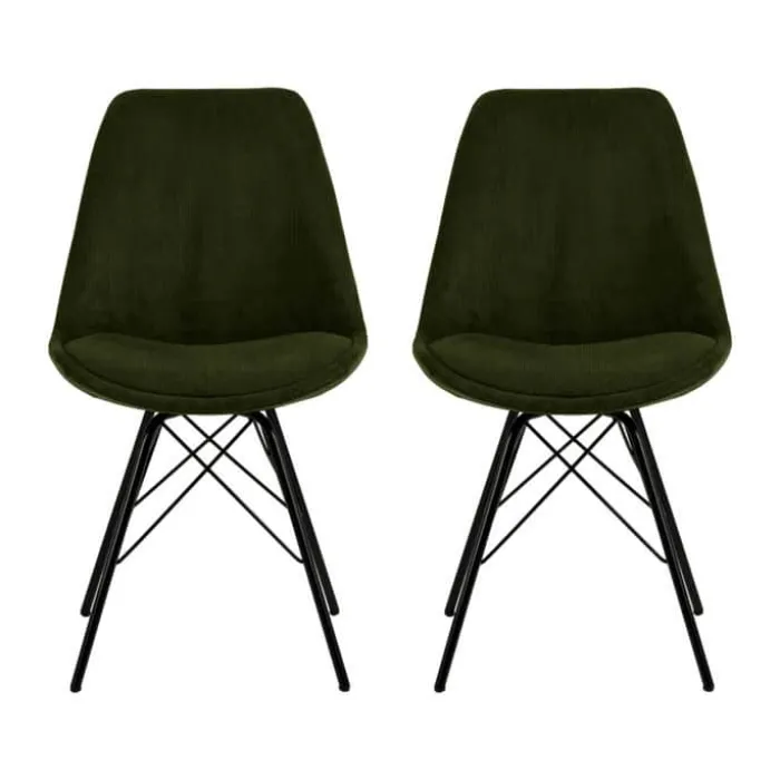 CASA Living Eris Spisebordsstol - 2 stk. H 85,5 x B 48,5 x D 54 cm - Stof/pulverlakeret metal - Olivengrøn/sort