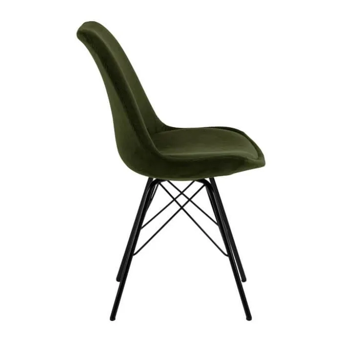 CASA Living Eris Spisebordsstol - 2 stk. H 85,5 x B 48,5 x D 54 cm - Stof/pulverlakeret metal - Olivengrøn/sort