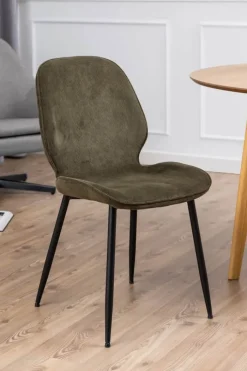CASA Living Femke Spisebordsstol 4 stk. H 85 x B 47,5 x D 57,5 cm - Metal/stof - Olivengrøn/sort