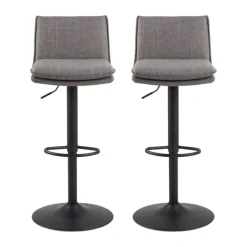 CASA Living Flynn Barstol - 2 stk H 107 x B 44 x D 53 cm - Basel stof/stål - Lysegrå