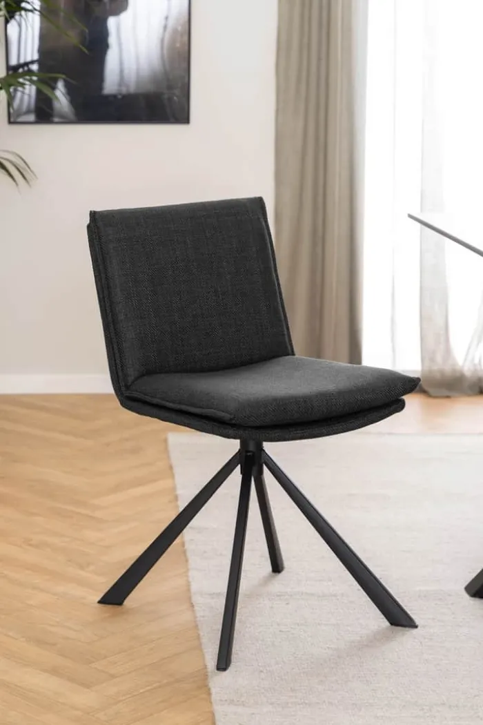 CASA Living Flynn Spisebordsstol H 85 x B 47 x D 59 cm - Stof/stål - Mørkegrå