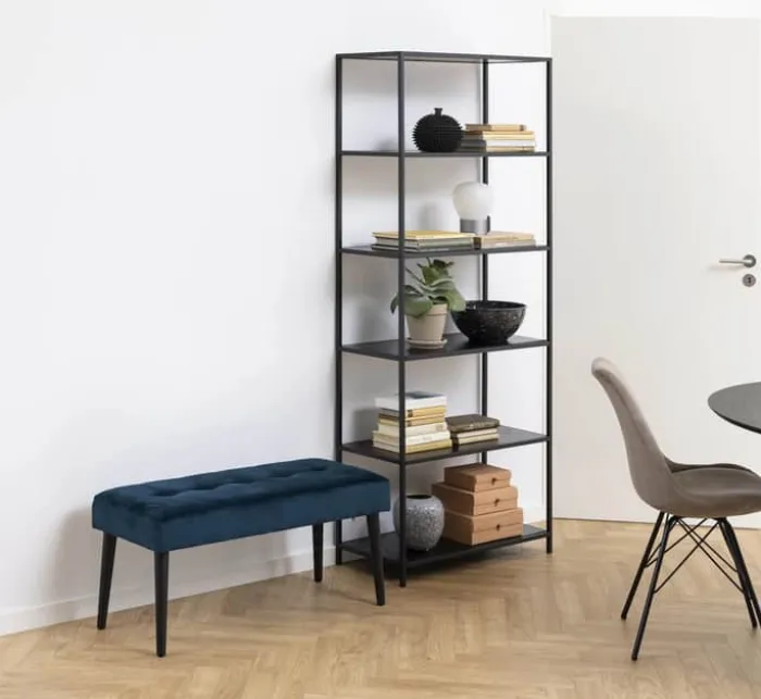 CASA Living Glory Bænk H 45 x B 38 x L 95 cm - Stof/stål - Marineblå