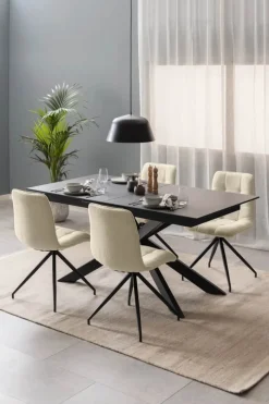 CASA Living Irwine Spisebord H 76 x B 210 x L 90 cm - Keramik/stål - Sort