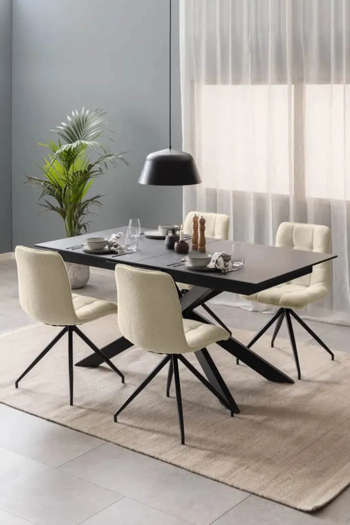 CASA Living Irwine Spisebord H 76 x B 210 x L 90 cm - Keramik/stål - Sort
