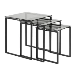 CASA Living Katrine Indskudsbord - 3 dele H 55 x B 50 x L 50 cm - Glas/stål - Røg/sort