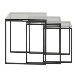 CASA Living Katrine Indskudsbord - 3 dele H 55 x B 50 x L 50 cm - Glas/stål - Røg/sort