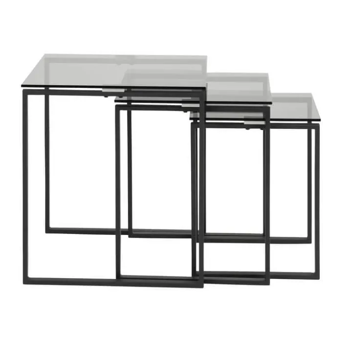 CASA Living Katrine Indskudsbord - 3 dele H 55 x B 50 x L 50 cm - Glas/stål - Røg/sort