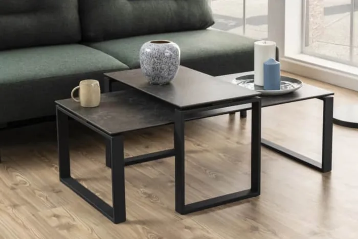 CASA Living Katrine Sofabordssæt - 2 stk H 37,5 x B 55 x L 115 cm - Keramik/metal/glas - Sort