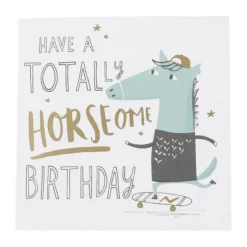 CASA Living Kort - Have a totally horseome birthday H 7,5 x B 7,5 cm - Papir - Lyseblå/guld