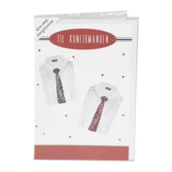 CASA Living Kort - Til konfirmanden H 17 x B 11,5 cm - Papir - Rød/hvid