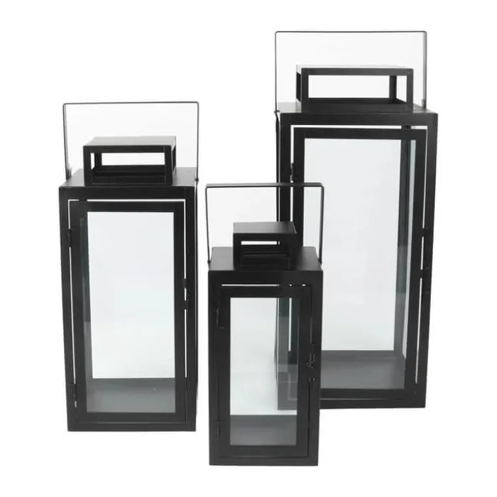 CASA Living Lanternesæt - 3 stk. 3 str. - Glas/metal - Sort