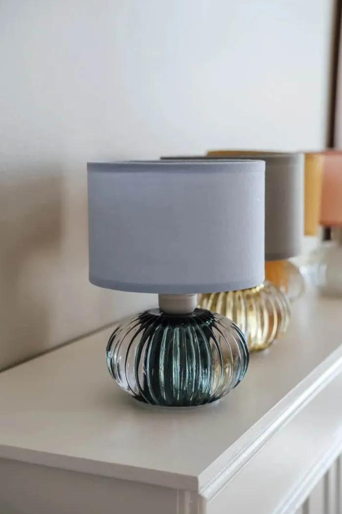 CASA Living LED Bordlampe Ø 13,5 x H 19,2 cm - Glas/stof - Blå