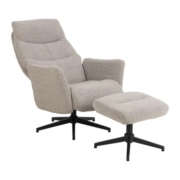 CASA Living London Recliner med fodskammel H 112 x B 75 x D 83 cm - Stof/stål - Beige