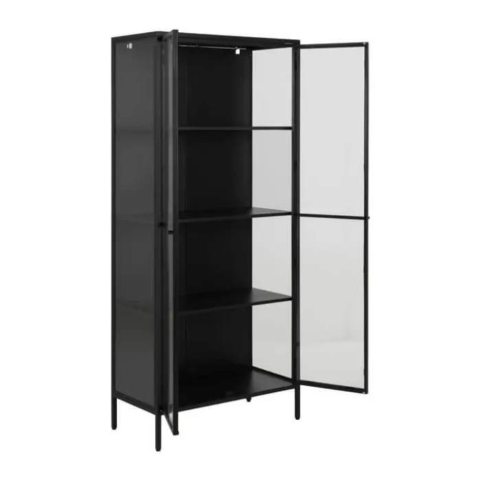 CASA Living Newcastle Vitrine H 180 x B 80 x D 40 cm - Glas/metal - Sort
