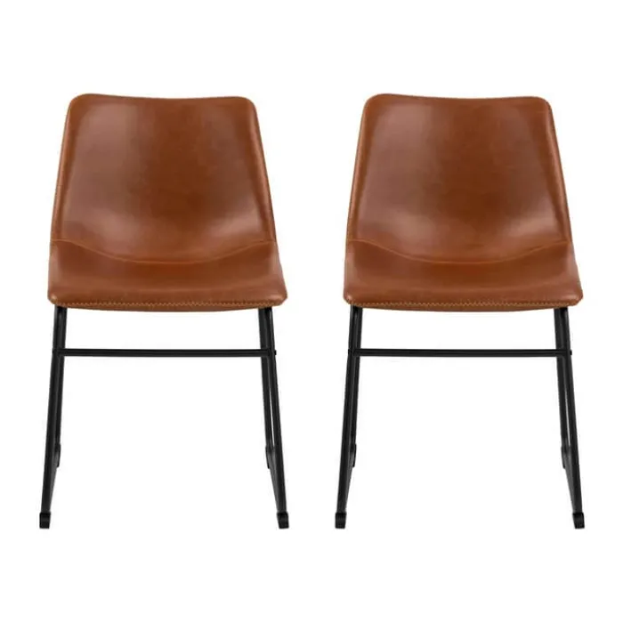 CASA Living Oregon Spisebordsstol - 2 stk. H 78,5 x B 48 x L 56 cm - Imiteret læder/stål - Cognac