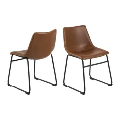 CASA Living Oregon Spisebordsstol - 2 stk. H 78,5 x B 48 x L 56 cm - Imiteret læder/stål - Cognac